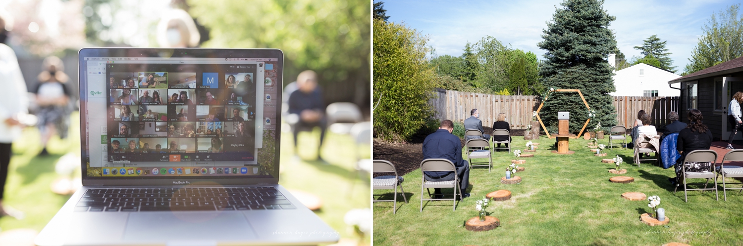 backyard wedding portland photographer, micro wedding portland, oregon zoom wedding photographer