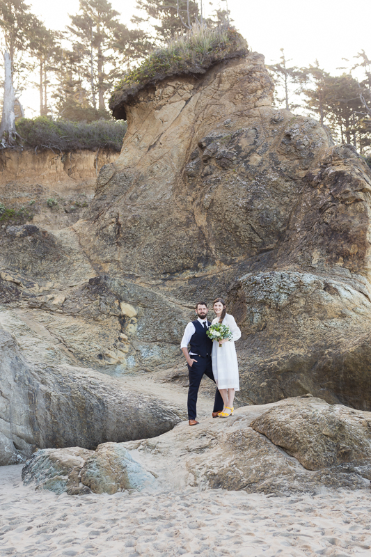 Cannon Beach Elopement at Hug Point on the rocks
