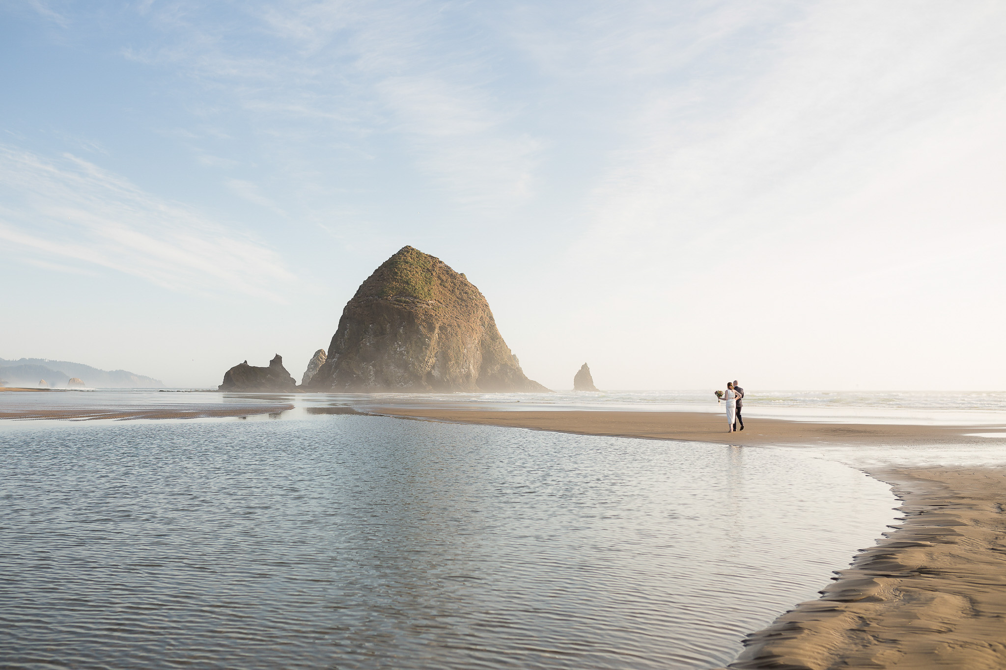 Cannon Beach Elopement at Haystack Rock at sunset