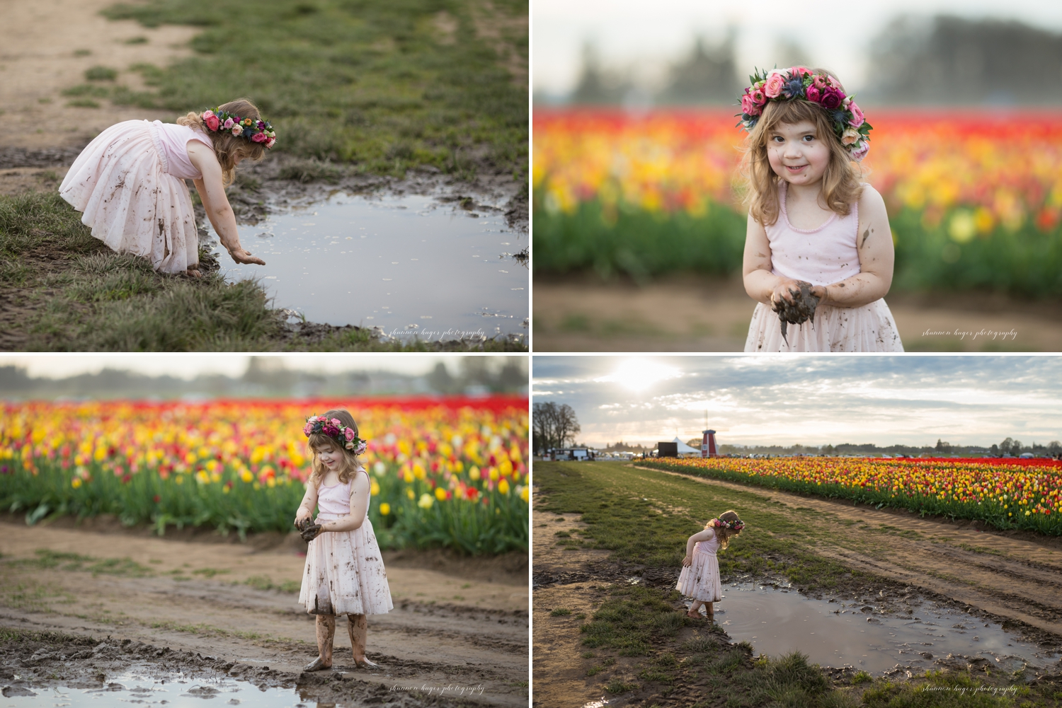 spring tulip field mini session, wooden shoe tulip farm photos, portland family photographer, little girl in the tulip fields