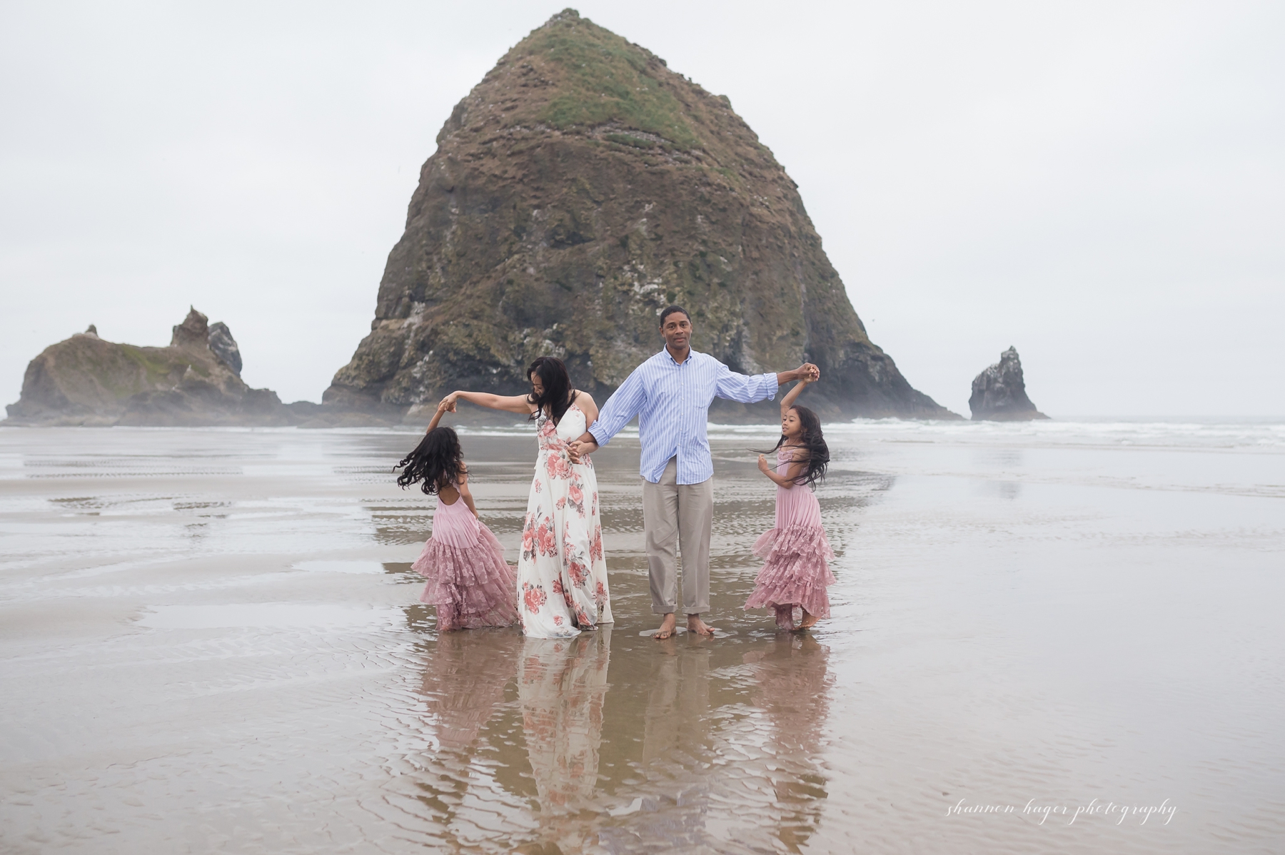 coast family photos by shannon hager photography at haystack rock, cannon beach photographer